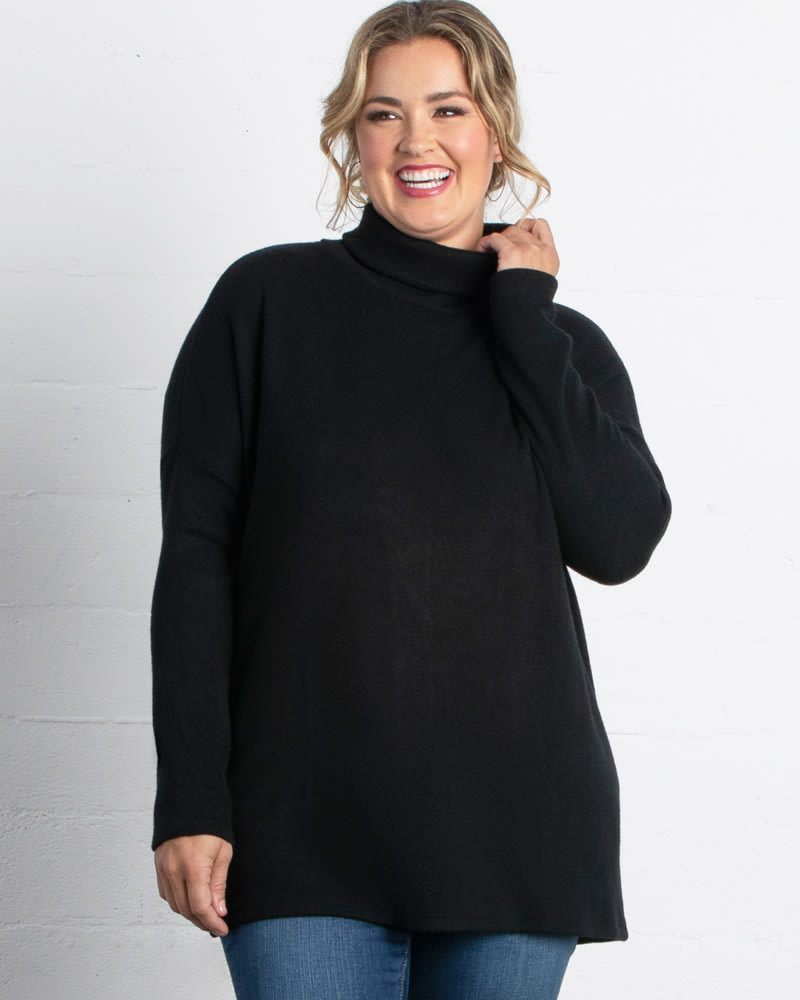 Plus Size Paris Turtleneck Tunic Sweater BLACK NOIR